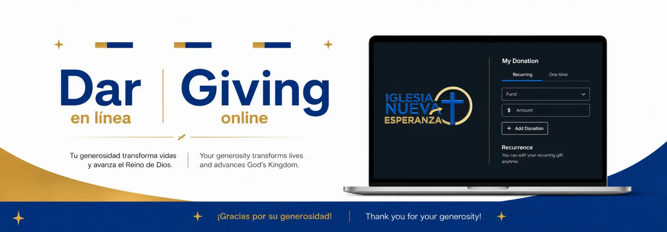 Dar en línea | Giving online - Iglesia Nueva Esperanza